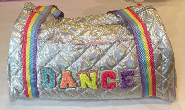 CLAIRE'S CLUB SILVER DANCE QUILTED DUFFEL BAG