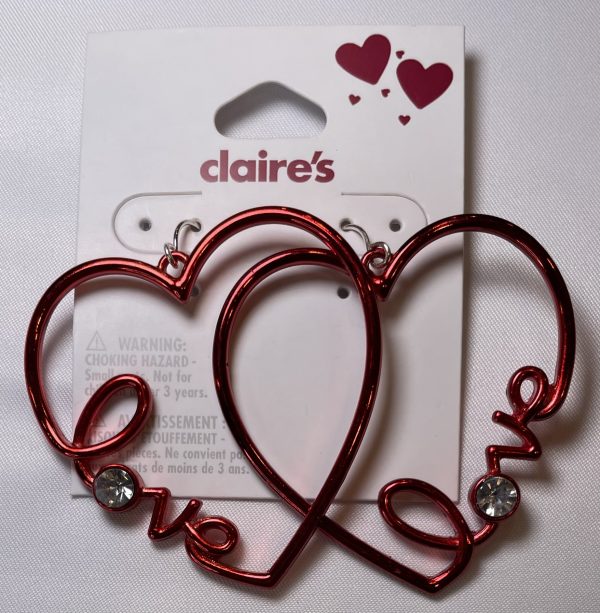 LOVE SCRIPT RED HEART 2' DROP EARRINGS