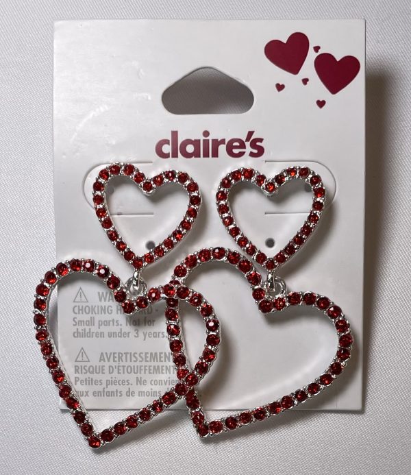 RED HEART RHINESTONE DANGLING EARRINGS