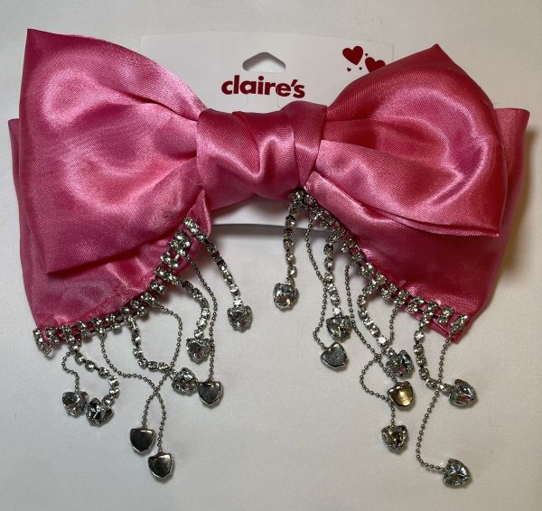 PINK HAIRBOW WITH DANGLING RHINESTONES