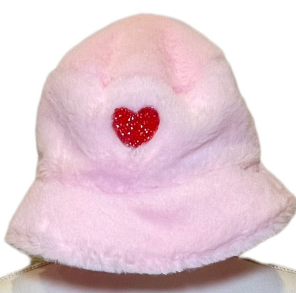 PINK PLUSH HEART BUCKET HAT