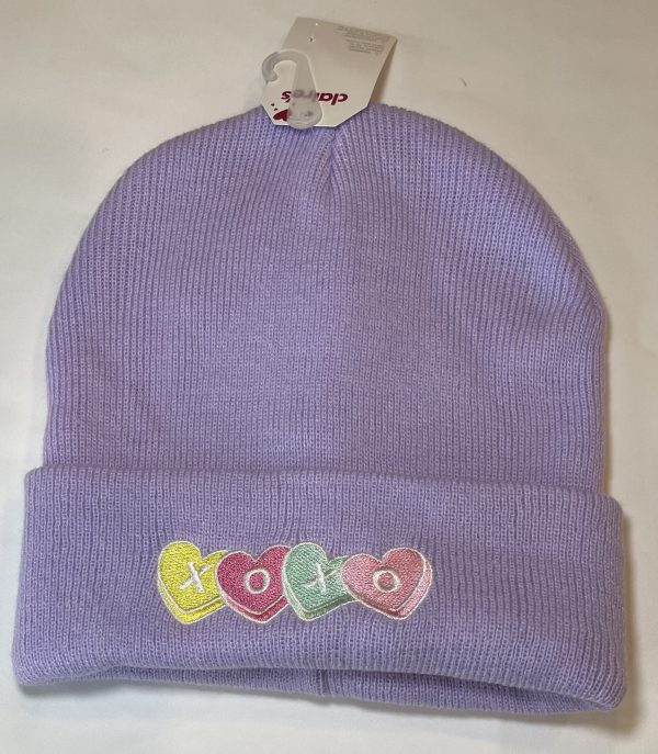 HUGS AND KISSES EMBROIDERED BEANIE HAT