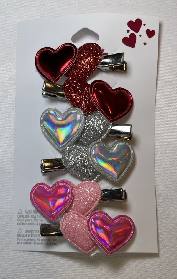 GLITTER PUFFY HEARTS SNAP HAIR CLIPS