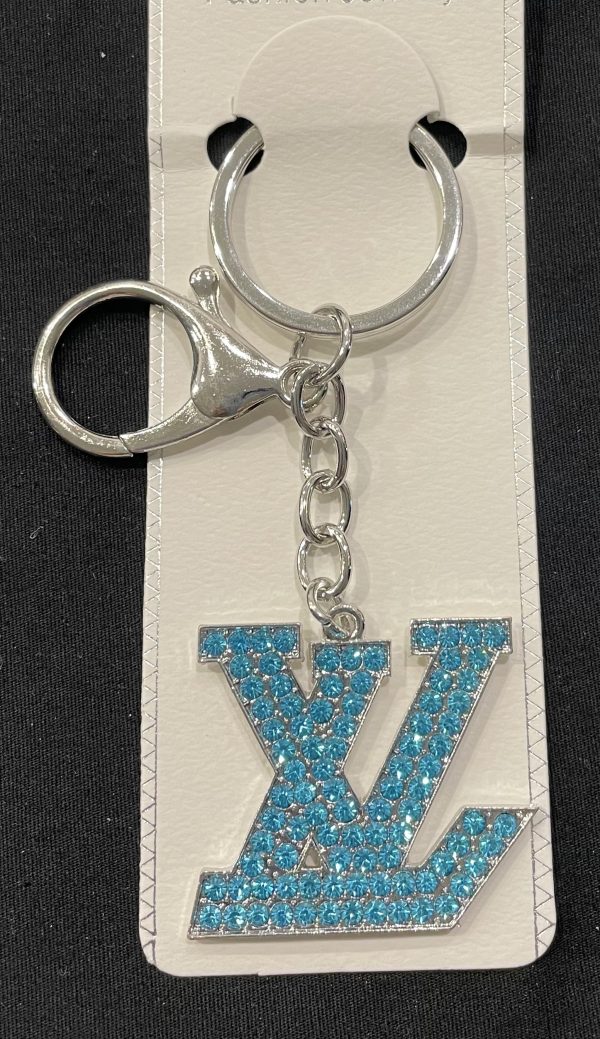 SILVER AND TURQUOISE RHINESTONE LV KEYCHAIN