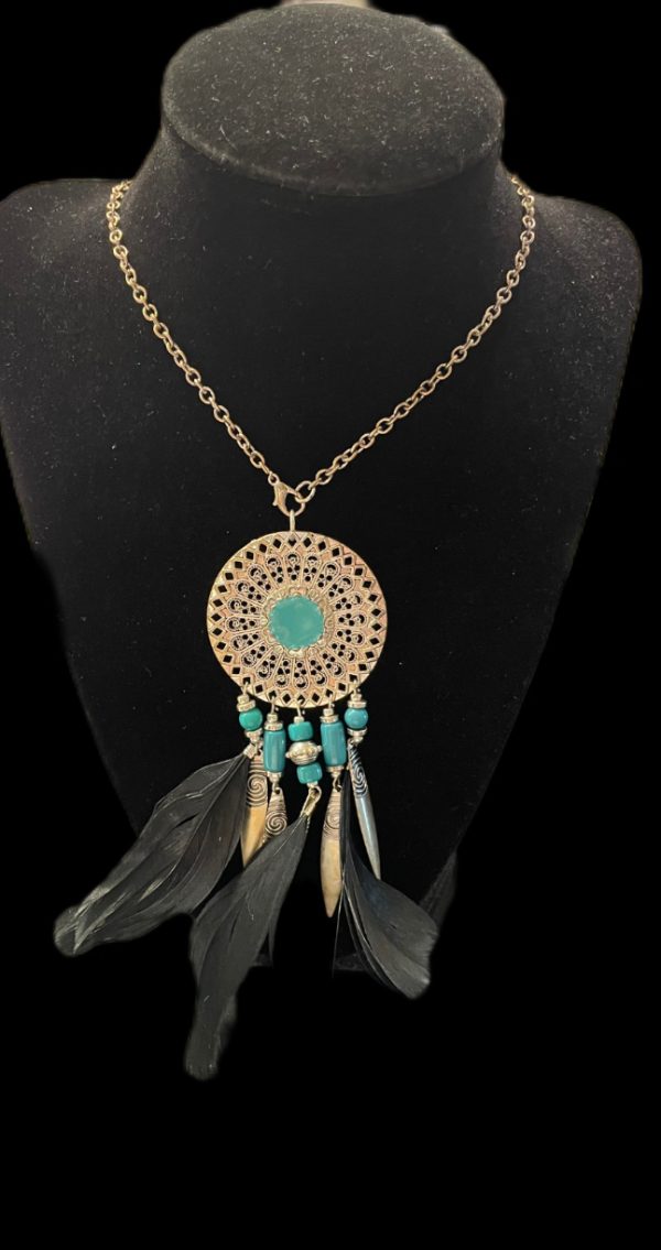 BOHO CHAIN LONG FEATHER NECKLACE