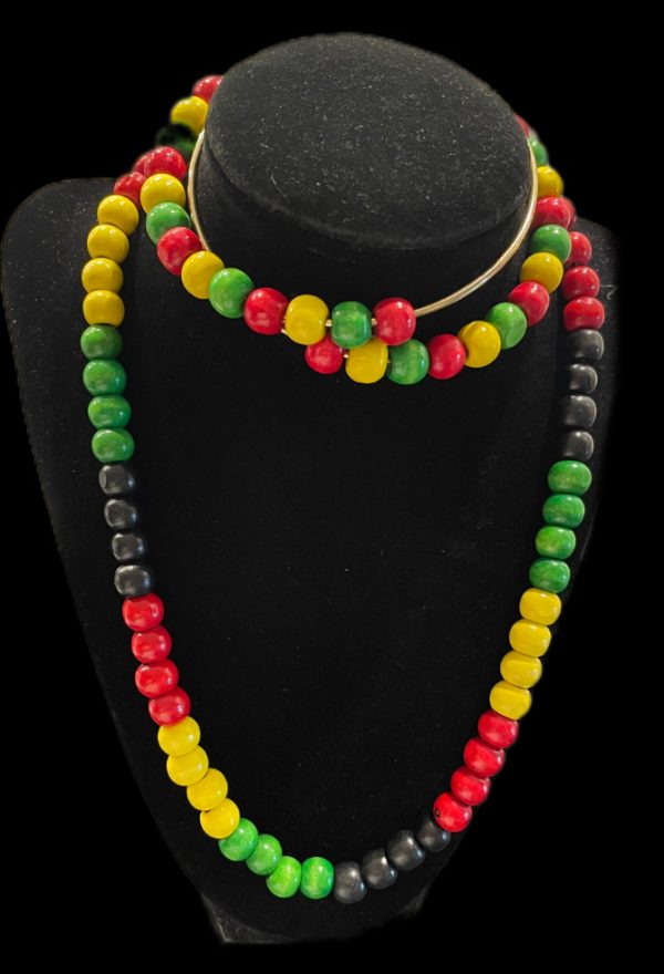 JAMAICAN WOOD BEADED NECKLACE AND EARRING SET