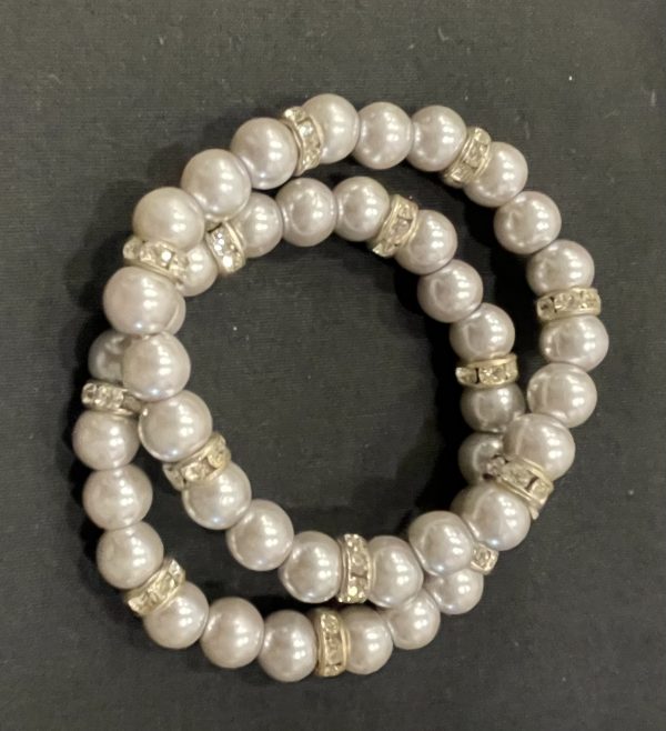 SET OF 2 GREY VINTAGE BEADED PEARL BRACELETS