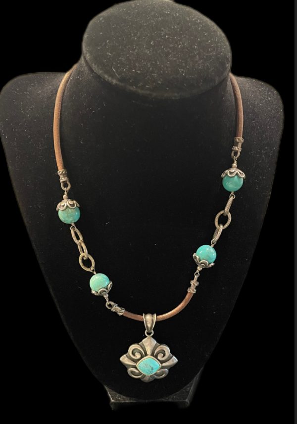 BARSE TURQUOISE BRASS NECKLACE