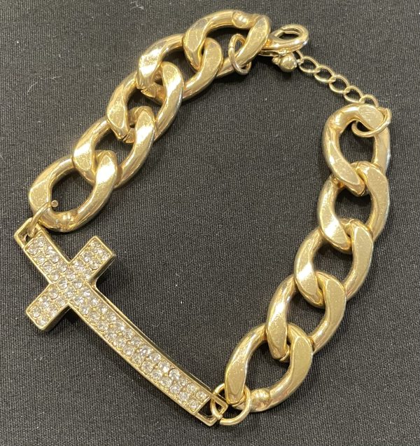 GOLD LINK RHINESTONE CROSS BRACELET