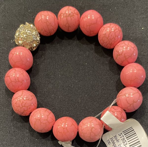 RHINESTONE FAUX PINK BUBBLE BEADED STRETCH BRACELET