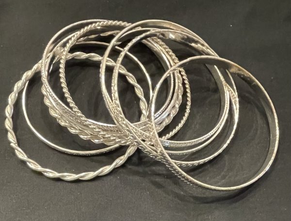 9 PIECE SILVER BANGLE BRACELET SET