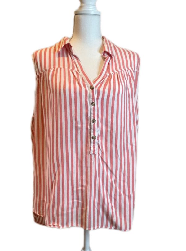 PEACH AND WHITE PIN STRIPED SLEEVLESS TOP