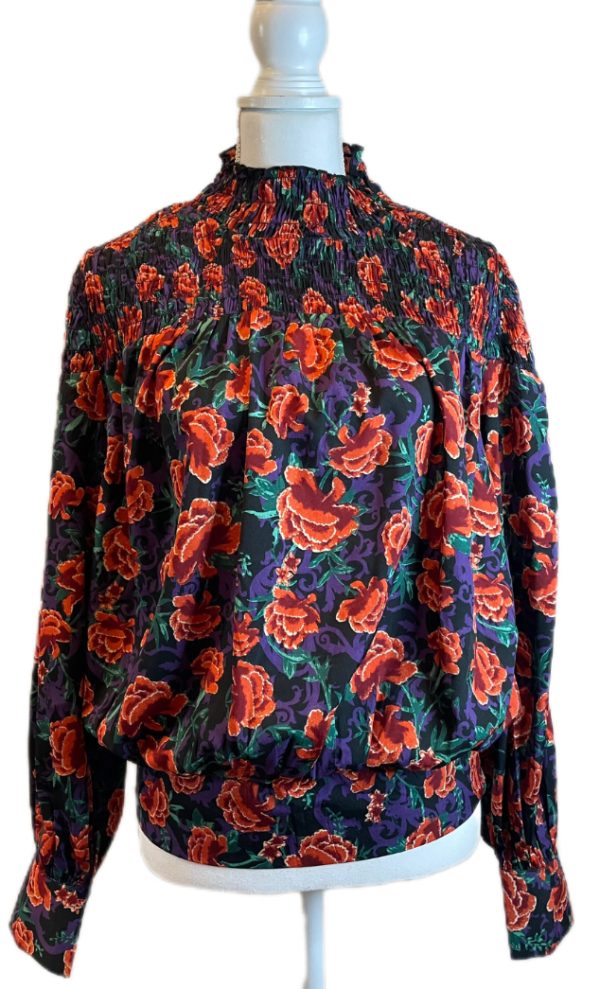 RED FLORAL CALLIGRAPHIE MOCK NECK TOP