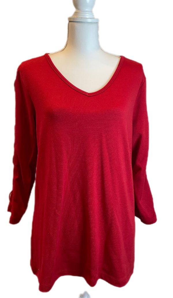 RED COTTON LONG SLEEVE V NECK