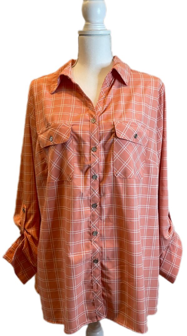 ORANGE PLAID LIGHTWEIGHT LONG SLEEVE BUTTON DOWN