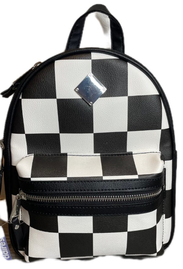 BLACK AND WHITE CHECKERED MINI BACKPACK