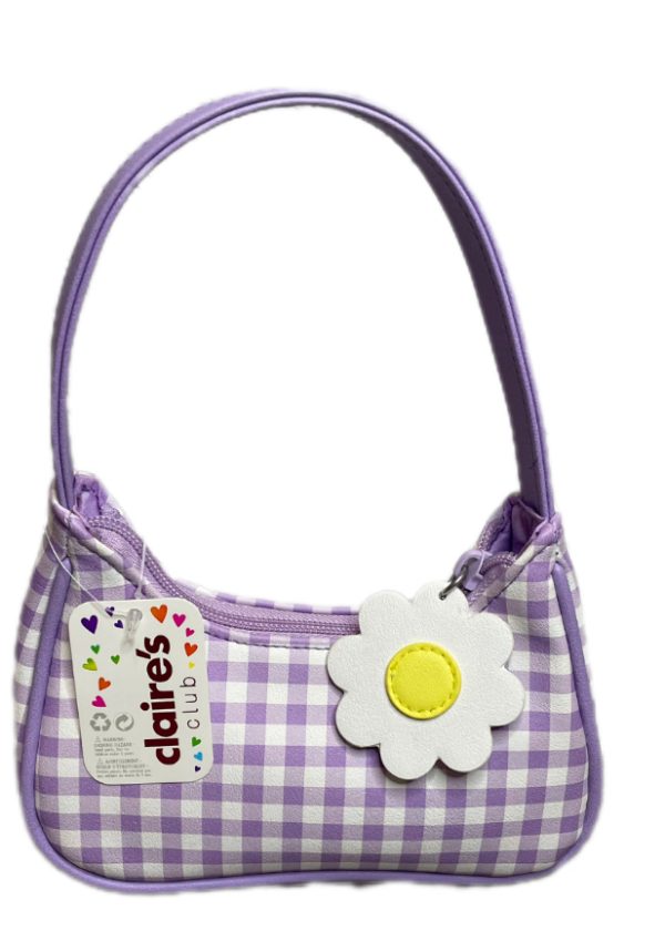 PURPLE GINGHAM DAISY HANDBAG