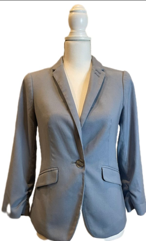 WOMEN GREY SINGLE BUTTON BLAZER